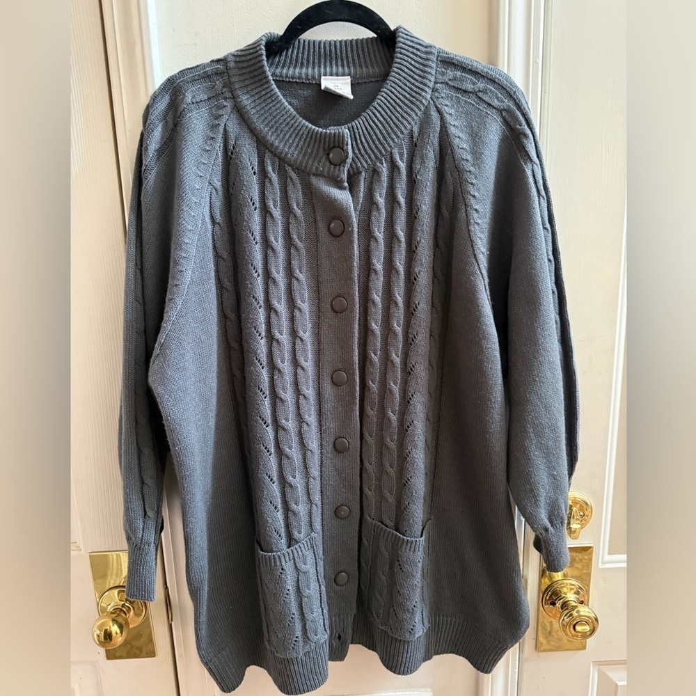 Gray Cable Knit Cardigan